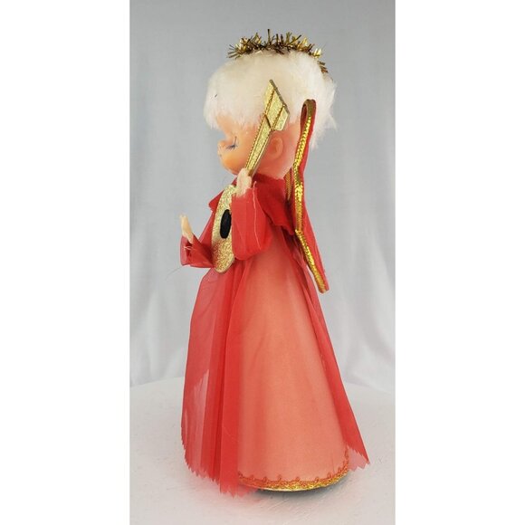 Vintage Christmas Angel Tree Topper Japan Red Mandolin - Picture 2 of 7